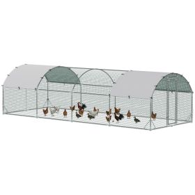PawHut Large Chicken Coop Cage Silver Walk-in Enclosure Outdoor Poultry Hen Run with Cover
