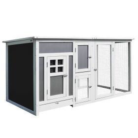 PawHut 63" Chicken Coop Wooden Chicken House, Rabbit Hutch Poultry Cage Hen Pen with PC Roof & Run Box for Backyard, Gray/White