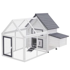 PawHut 65 Chicken Coop Wooden House Rabbit Hutch Poultry Cage Hen Pen Nesting Box Ramp Run Patio Backyard Garden Gray White