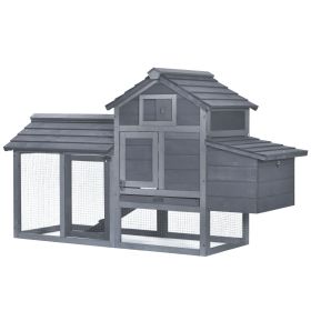 PawHut Chicken Coop Kit 59 Outdoor Solid Wood Enclosed House Ventilation Gray