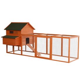 PawHut Chicken Coop 137" XL Solid Wood Chicken House, Outdoor Lockable Chicken Coop Kit with Nesting Box & Run, Poultry Cage for Backyard, Orange