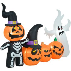HOMCOM 7.5ft Inflatable Halloween Pumpkin Ghost Family, Blow Up LED Display for Garden Indoor Outdoor