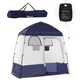 Outsunny Changing Room, Portable, 2-Room Privacy Tent with Shower Bag & Floor, Blue