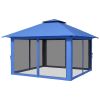 Outsunny 13' x 13' Pop Up Gazebo Instant Canopy Tent Shelter with 2-Tier Roof, Carry Bag, Wight Bags for Outdoor, Garden, Blue