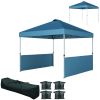 Outsunny 10' x 10' Pop Up Canopy Tent with 2 Half Sidewalls, UV50+ Instant Sun Shelter with Wheeled Carry Bag, Dark Blue
