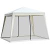 Outsunny 10'x10' Outdoor Canopy Party Tent, Mesh Sidewalls, Beige, Patio Gazebo Sun Shade