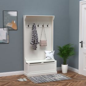 HOMCOM 71" Hall Tree with Storage Bench, 3-In-1 Coat Rack, White Entryway Organizer