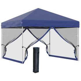 Outsunny 10' x 10' Pop Up Canopy Party Tent with 3-Level Adjustable Height, Easy Move Roller Bag, Blue