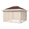 Outsunny Sturdy Pop Up Gazebo 13x13 Instant Canopy Shelter 2-Tier Roof Carry Bag Brown Outdoor Fun