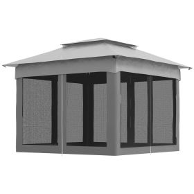 Outsunny Outdoor Patio Pop Up Canopy Gazebo Shelter with Zipper Netting, Carry Bag, 10.7'x10.7'x8.9', Light Gray