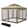 Outsunny 11' x 11' Pop Up Gazebo Outdoor Canopy Shelter with 2-Tier Soft Top, Removable Zipper Netting w/ Large Shade, Storage Bag for Patio, Khaki