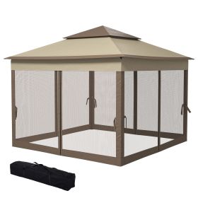 Outsunny 11' x 11' Pop Up Gazebo Outdoor Canopy Shelter with 2-Tier Soft Top, Removable Zipper Netting w/ Large Shade, Storage Bag for Patio, Khaki