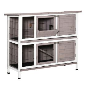 PawHut Indoor or Outdoor Rabbit Hutch with Quick on-the-Go Feeding, Wood Rabbit Cage, Long Hopping Distance, Medium Rabbit Hutch, 4 Door, No Leak