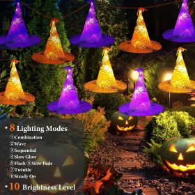 8 Pack 13FT Witch Hat Hanging String LED Light Halloween Decoration Battery Powered Remote Control 8 Lighting Modes Glowing Outdoor Indoor Hallow