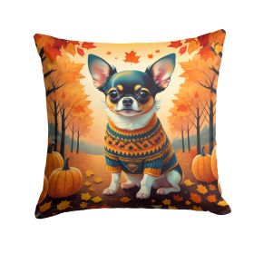Tricolor Chihuahua Fall Throw Pillow Machine Washable, Indoor Outdoor Decorative Pillow for Couch, Bed or Patio, 14Hx14W