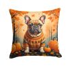 Fawn French Bulldog Fall Throw Pillow Machine Washable, Indoor Outdoor Decorative Pillow for Couch, Bed or Patio, 14Hx14W