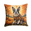 Boston Terrier Fall Throw Pillow Machine Washable, Indoor Outdoor Decorative Pillow for Couch, Bed or Patio, 14Hx14W