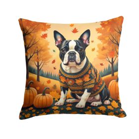 Boston Terrier Fall Throw Pillow Machine Washable, Indoor Outdoor Decorative Pillow for Couch, Bed or Patio, 14Hx14W