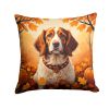 Brittany Spaniel Fall Throw Pillow Machine Washable, Indoor Outdoor Decorative Pillow for Couch, Bed or Patio, 14Hx14W