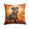 Airedale Terrier Fall Throw Pillow Machine Washable, Indoor Outdoor Decorative Pillow for Couch, Bed or Patio, 14Hx14W