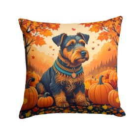 Airedale Terrier Fall Throw Pillow Machine Washable, Indoor Outdoor Decorative Pillow for Couch, Bed or Patio, 14Hx14W