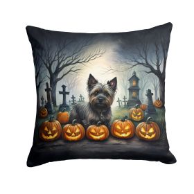 Cairn Terrier Spooky Halloween Throw Pillow Machine Washable, Indoor Outdoor Decorative Pillow for Couch, Bed or Patio, 14Hx14W