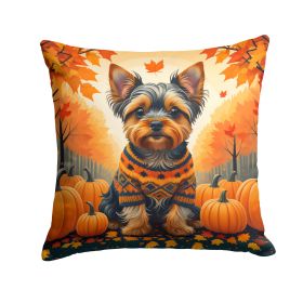Yorkshire Terrier Fall Throw Pillow Machine Washable, Indoor Outdoor Decorative Pillow for Couch, Bed or Patio, 14Hx14W