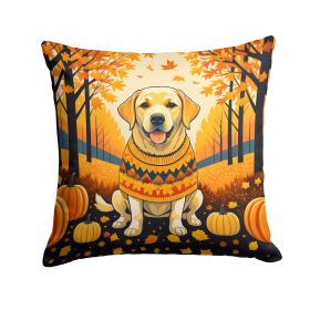 Yellow Labrador Retriever Fall Throw Pillow Machine Washable, Indoor Outdoor Decorative Pillow for Couch, Bed or Patio, 14Hx14W