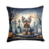 Yorkshire Terrier Spooky Halloween Throw Pillow Machine Washable, Indoor Outdoor Decorative Pillow for Couch, Bed or Patio, 14Hx14W