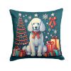 White Poodle Christmas Throw Pillow Machine Washable, Indoor Outdoor Decorative Pillow for Couch, Bed or Patio, 14Hx14W