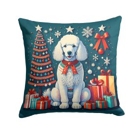 White Poodle Christmas Throw Pillow Machine Washable, Indoor Outdoor Decorative Pillow for Couch, Bed or Patio, 14Hx14W