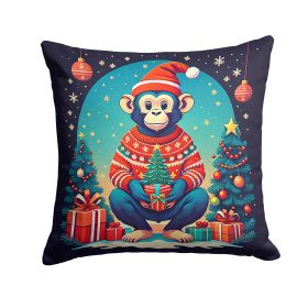 Monkey Christmas Throw Pillow Machine Washable, Indoor Outdoor Decorative Pillow for Couch, Bed or Patio, 14Hx14W