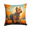 Welsh Terrier Fall Throw Pillow Machine Washable, Indoor Outdoor Decorative Pillow for Couch, Bed or Patio, 14Hx14W