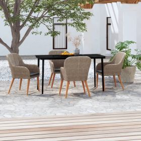 5 Piece Patio Dining Set with Cushions Brown