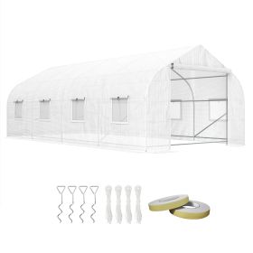Outsunny 20' x 10' x 7' Tunnel Greenhouse Large Walk-In Warm House, Roll Up Door