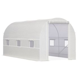 Outsunny 14.6' x 6.6' x 6.6' Walk-In Tunnel Greenhouse, Large Garden Hot House Kit with 6 Roll-up Windows & Roll Up Door, Steel Frame, White