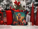 Rhodesian Ridgeback Christmas Throw Pillow Machine Washable, Indoor Outdoor Decorative Pillow for Couch, Bed or Patio, 14Hx14W