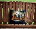 Trick or Treaters Spooky Halloween Throw Pillow Machine Washable, Indoor Outdoor Decorative Pillow for Couch, Bed or Patio, 14Hx14W
