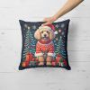 Apricot Toy Poodle Christmas Throw Pillow Machine Washable, Indoor Outdoor Decorative Pillow for Couch, Bed or Patio, 14Hx14W