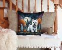 Westie Spooky Halloween Throw Pillow Machine Washable, Indoor Outdoor Decorative Pillow for Couch, Bed or Patio, 14Hx14W
