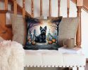Scottish Terrier Spooky Halloween Throw Pillow Machine Washable, Indoor Outdoor Decorative Pillow for Couch, Bed or Patio, 14Hx14W