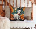 Westie Fall Throw Pillow Machine Washable, Indoor Outdoor Decorative Pillow for Couch, Bed or Patio, 14Hx14W