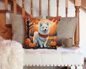 American Eskimo Fall Throw Pillow Machine Washable, Indoor Outdoor Decorative Pillow for Couch, Bed or Patio, 14Hx14W