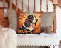 Basset Hound Fall Throw Pillow Machine Washable, Indoor Outdoor Decorative Pillow for Couch, Bed or Patio, 14Hx14W