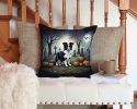 Border Collie Spooky Halloween Throw Pillow Machine Washable, Indoor Outdoor Decorative Pillow for Couch, Bed or Patio, 14Hx14W