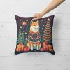 Shiba Inu Christmas Throw Pillow Machine Washable, Indoor Outdoor Decorative Pillow for Couch, Bed or Patio, 14Hx14W