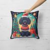 Black Toy Poodle Christmas Throw Pillow Machine Washable, Indoor Outdoor Decorative Pillow for Couch, Bed or Patio, 14Hx14W