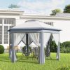 Outsunny 13' x 13' Pop Up Gazebo Hexagonal Canopy Shelter with 6 Zippered Mesh Netting for Patio Backyard Garden Wedding Party