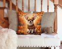 Chihuahua Fall Throw Pillow Machine Washable, Indoor Outdoor Decorative Pillow for Couch, Bed or Patio, 14Hx14W