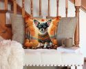 Tricolor Chihuahua Fall Throw Pillow Machine Washable, Indoor Outdoor Decorative Pillow for Couch, Bed or Patio, 14Hx14W